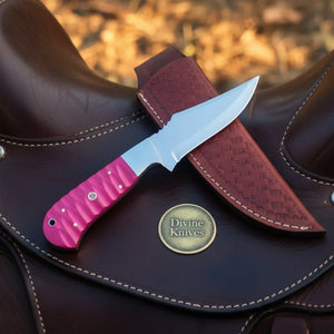 Rosegrain Pink Wood Recurve Skinner Knife with Dyed Stabilized Scales