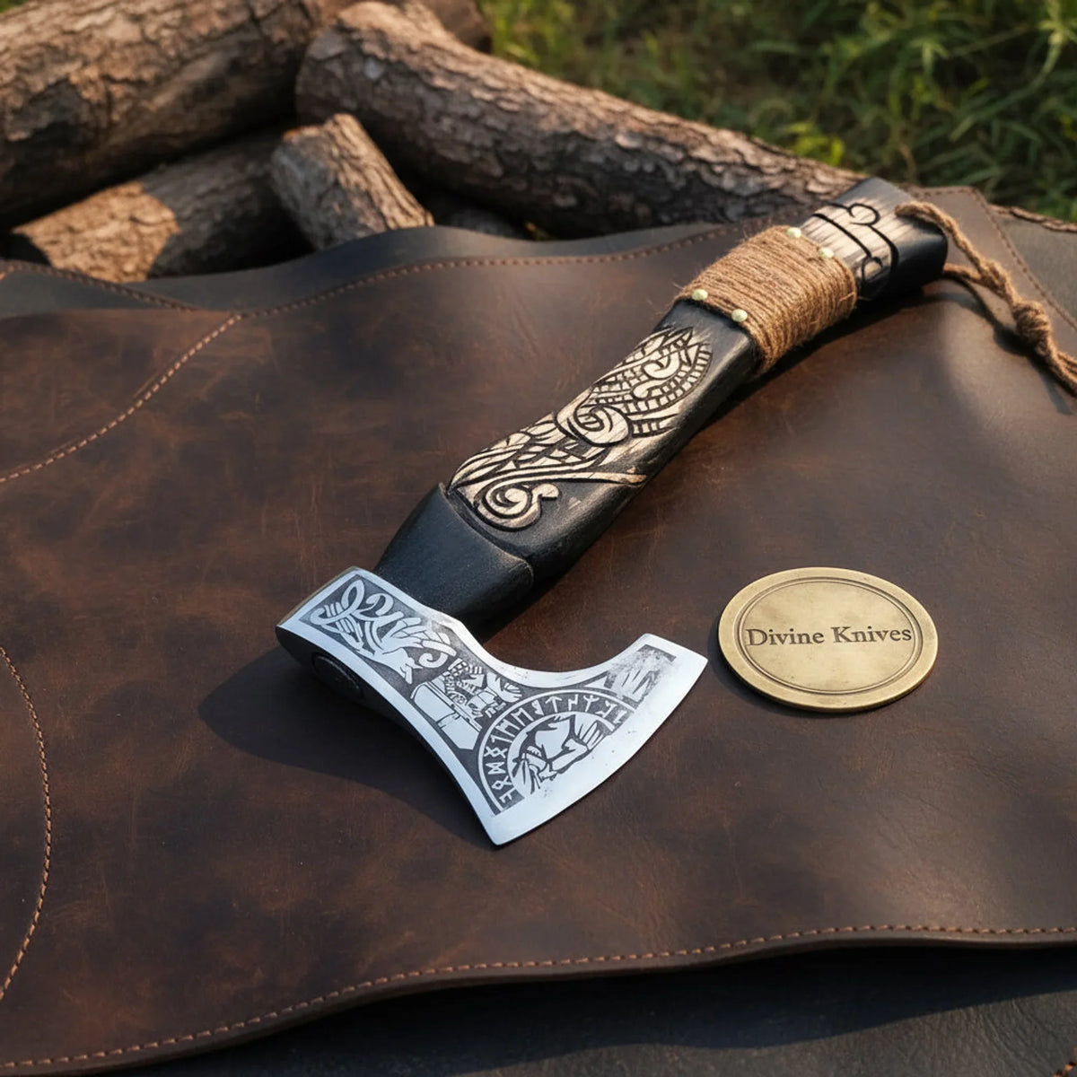 Darkwyrm Norse Runic Viking Hatchet with Inlaid Serpent Haft by Divine Knives