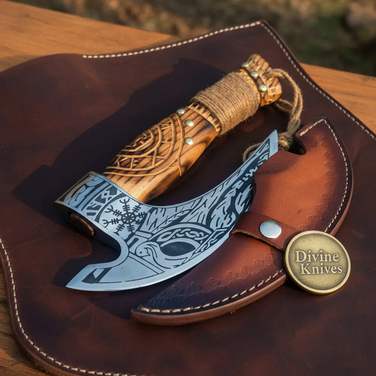 Feastblade Odin Viking Pizza Axe with Etched Rocker Blade by Divine Knives