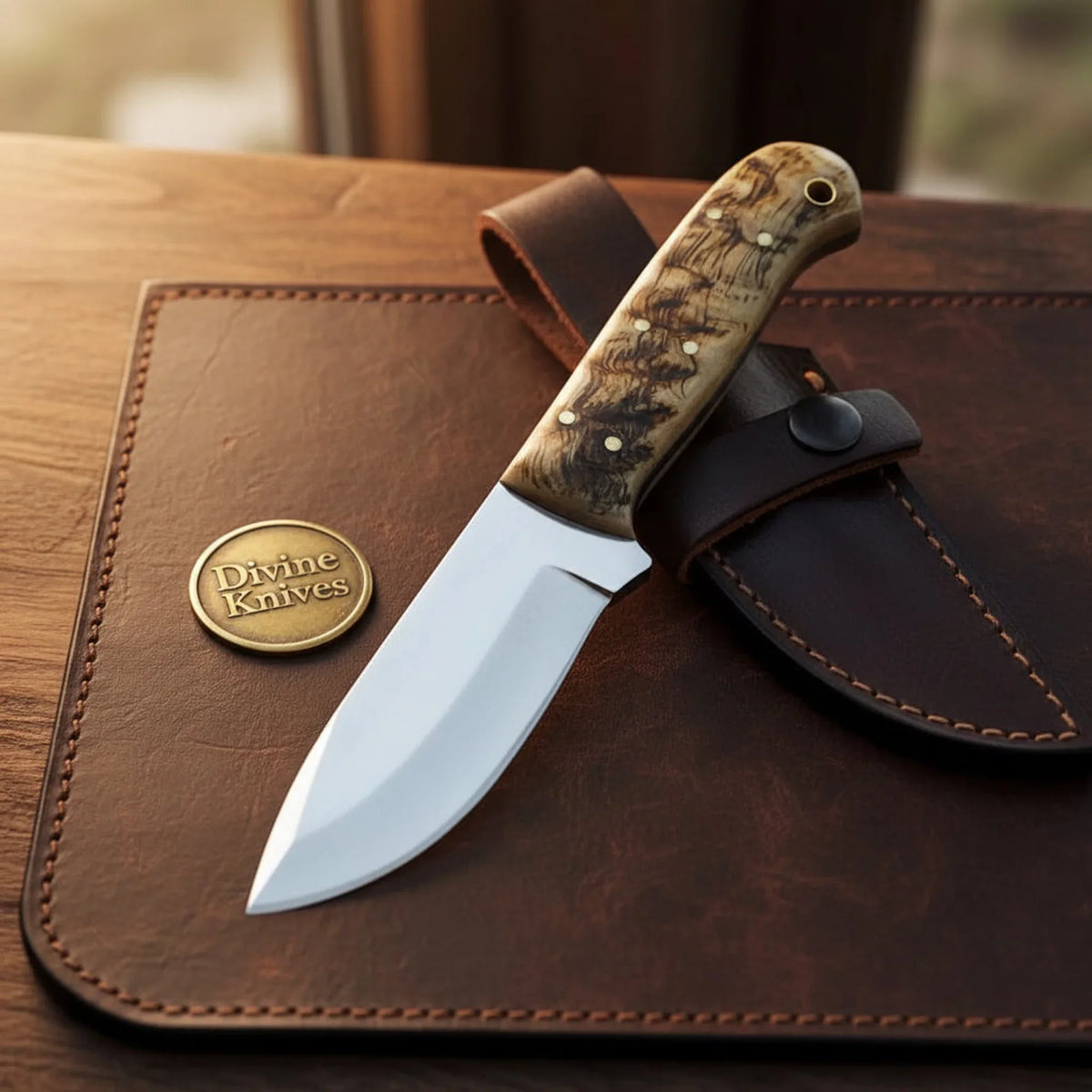Ramhorn Drop Point Bushcraft Hunter with Natural Horn Handle