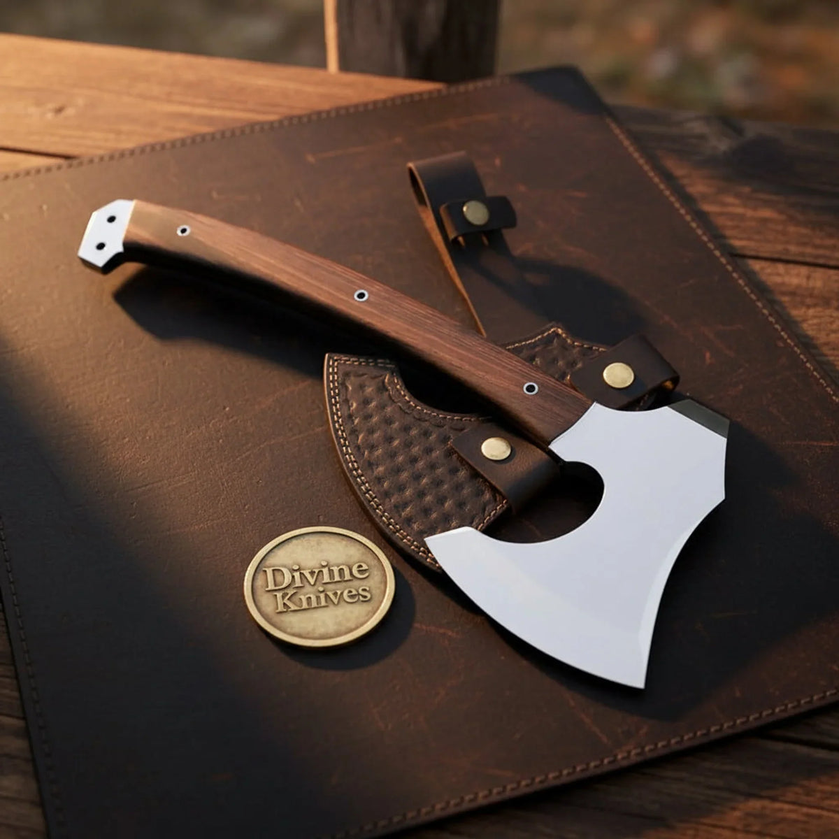 Eye Cutout Viking Tomahawk Hatchet with Large Cutout and Wood Handle