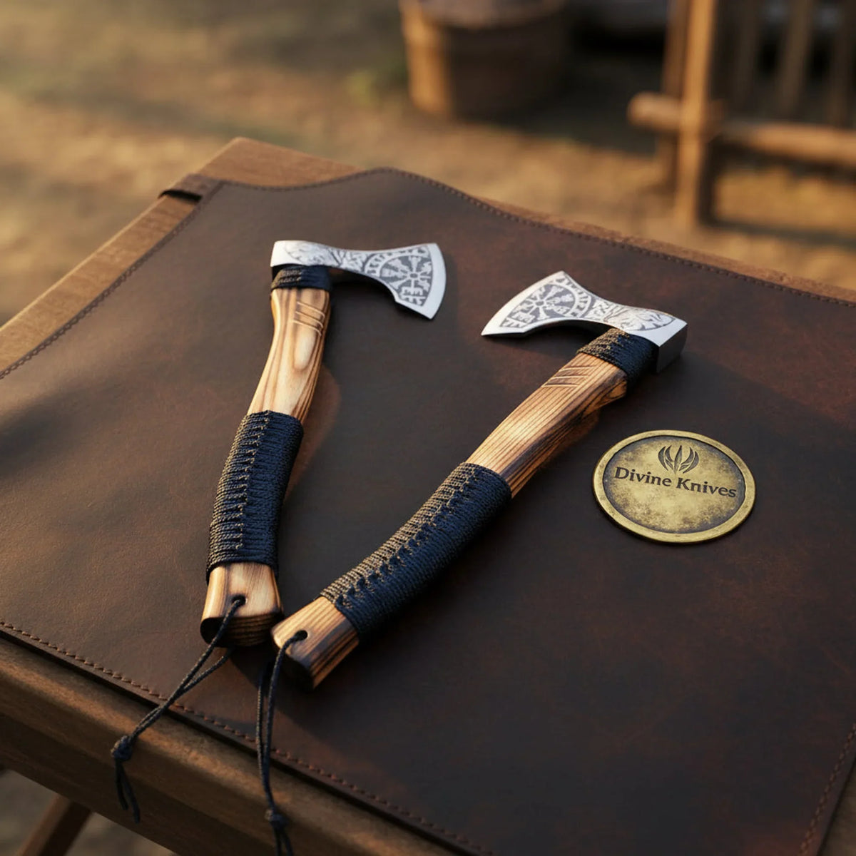 Vegvisir Viking Bearded Hatchet Set with Cord Wrapped Hafts