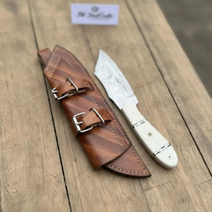 Handmade Carbon Steel Hunting Knife with White Epoxy Resin Handle