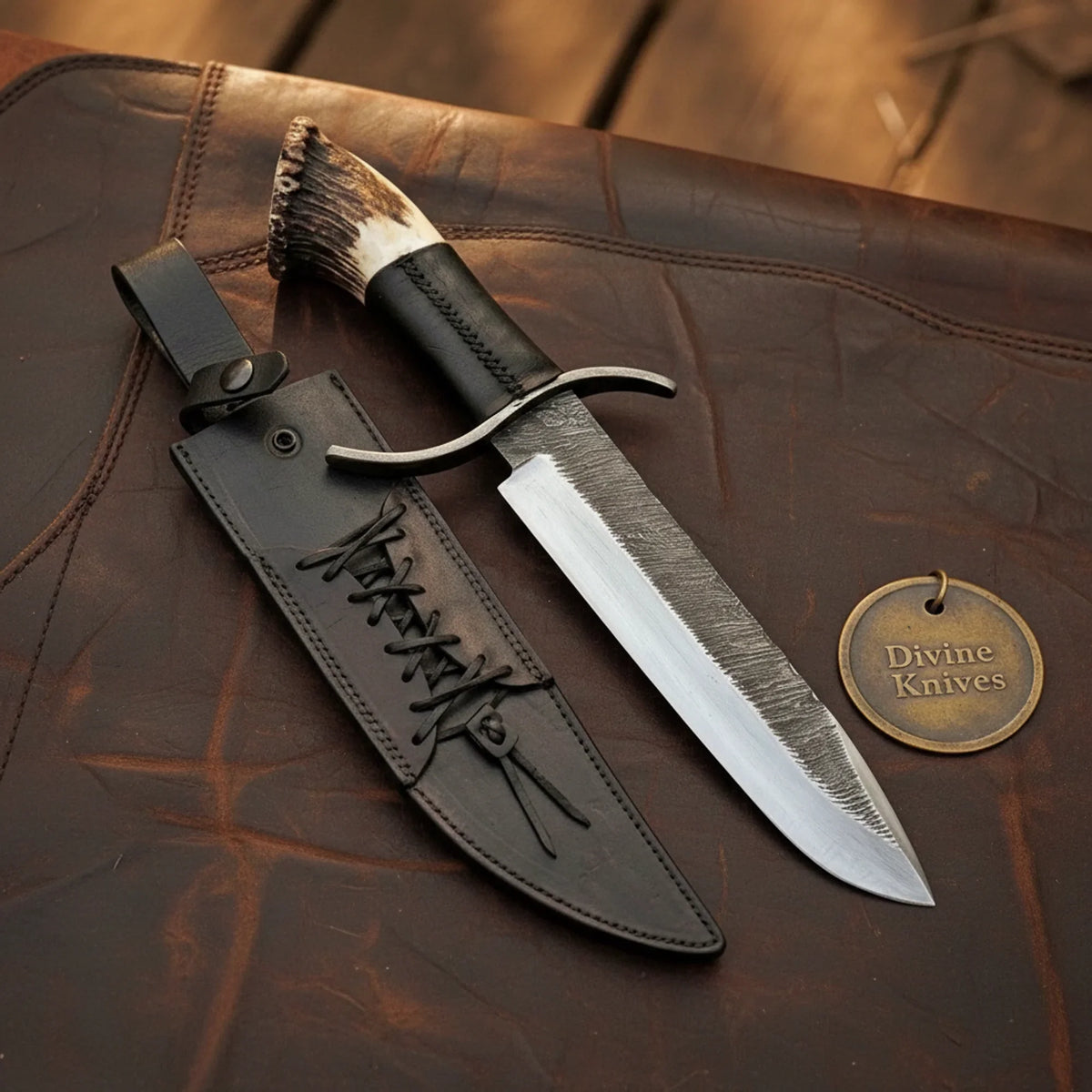 Sub-Hilt Stag Crown Wraith Bowie with Ranch Steel by Divine Knives