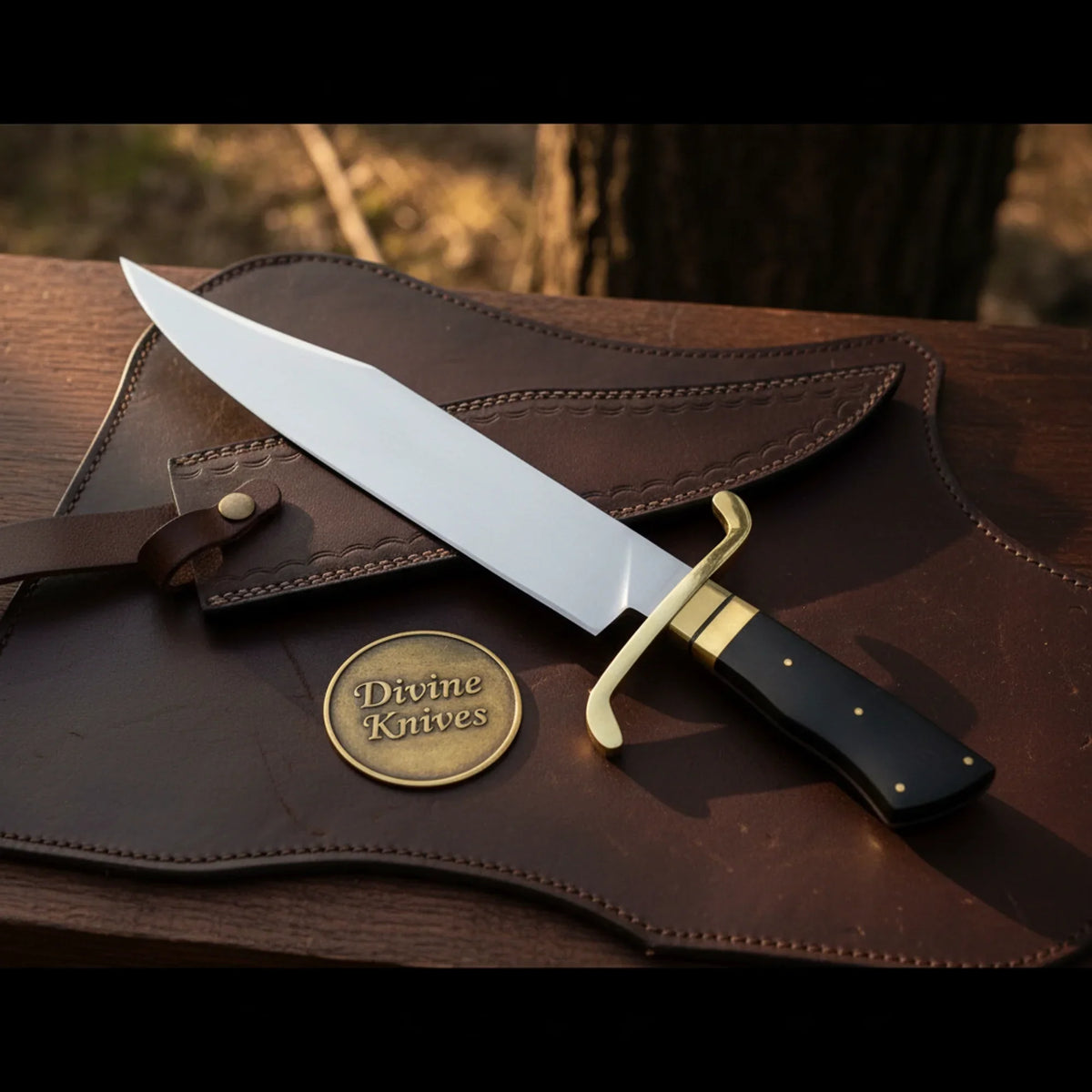 S-Guard Old West Bowie Knife with Curved Brass Guard by Divine Knives