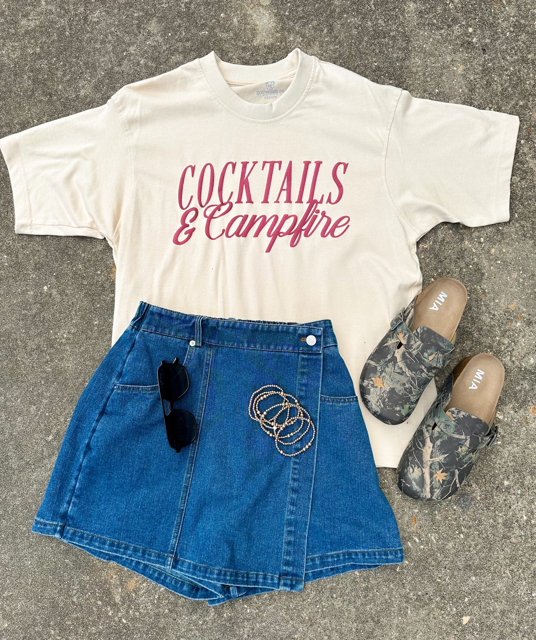 Cocktails & Campfires Ivory Mock Neck Tee