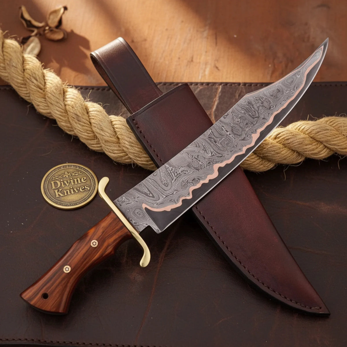 Cu-Mai Damascus Clip Point Bowie Knife for Heavy Field Work by Divine Knives