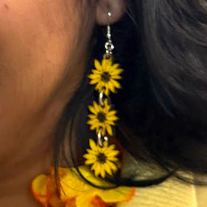 Sunflower Chain Wooden Earrings | Boho Floral Jewelry