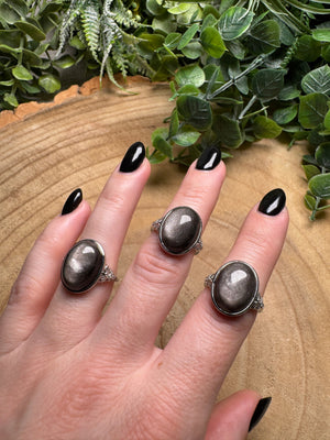 Silver Sheen Obsidian Ring Adjustable