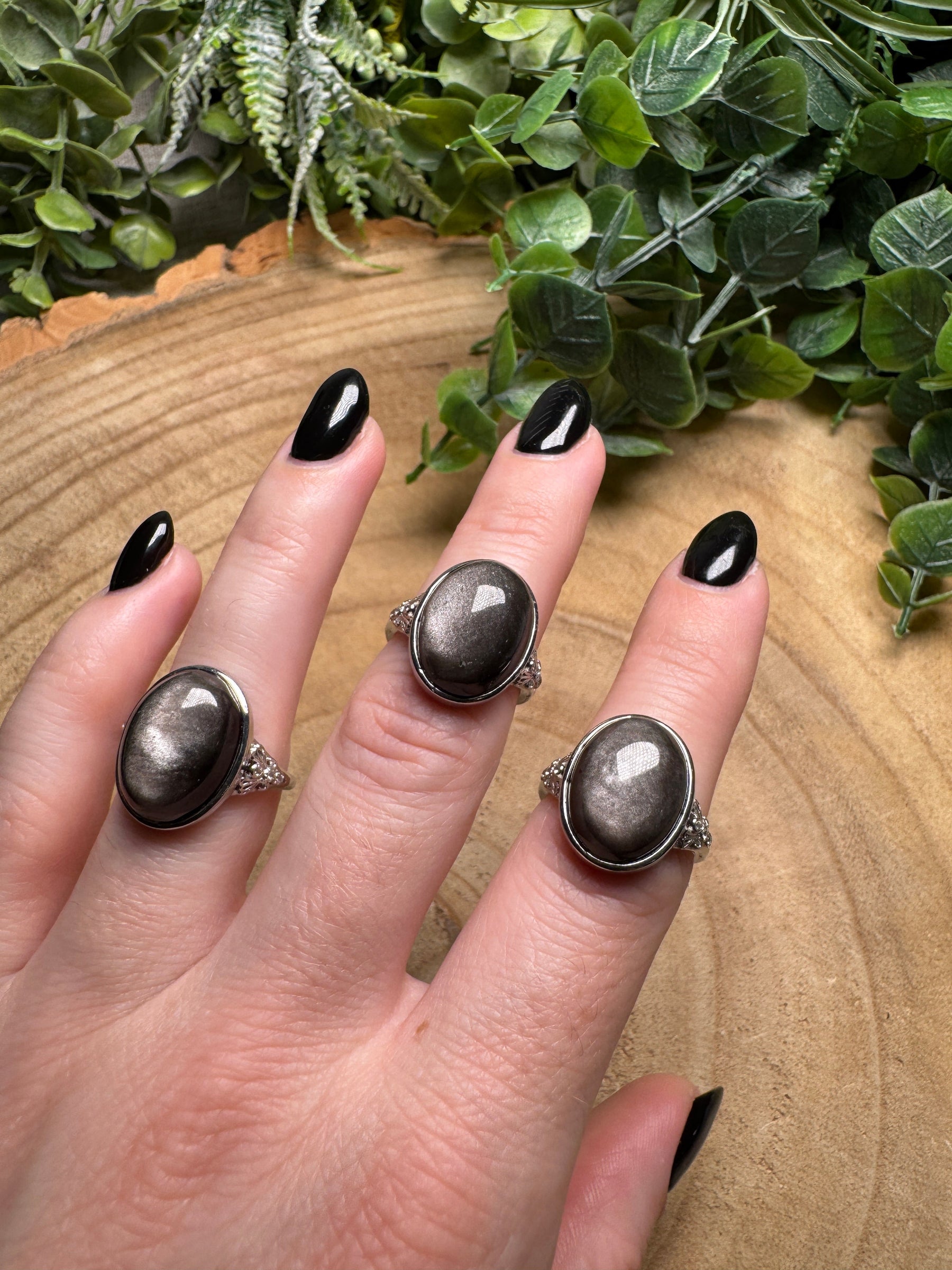 Silver Sheen Obsidian Ring Adjustable