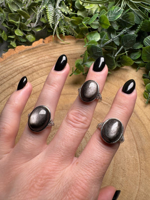 Silver Sheen Obsidian Ring Adjustable