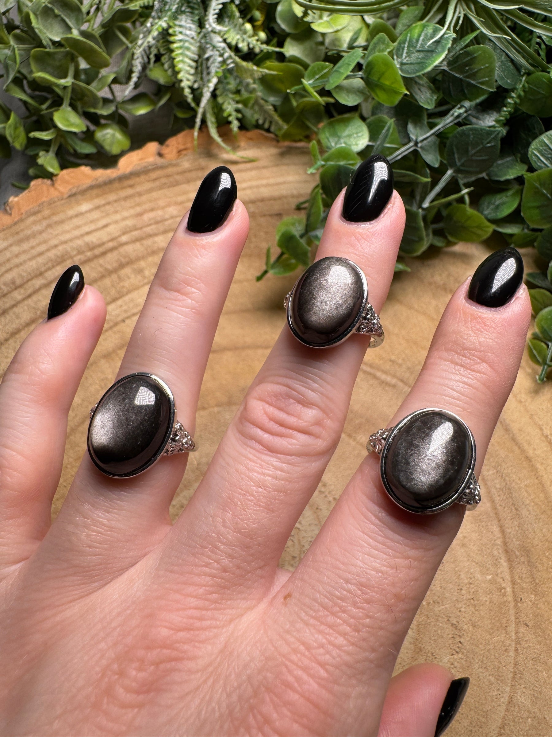 Silver Sheen Obsidian Ring Adjustable