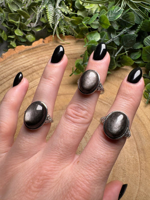 Silver Sheen Obsidian Ring Adjustable