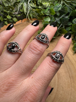 Hypersthene Evil Eye Ring Adjustable