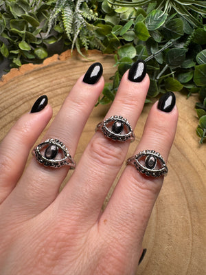Hypersthene Evil Eye Ring Adjustable