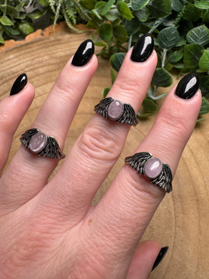 Rose Quartz Angel Wing Ring Adjustable