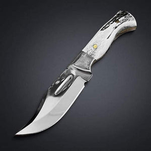 Mirror Polish Gut Hook Skinner Knife with Stag Handle and Brass Pins