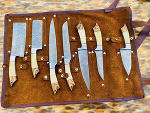 Bone Handle Caping Knife Set with Tooled Leather Roll Case