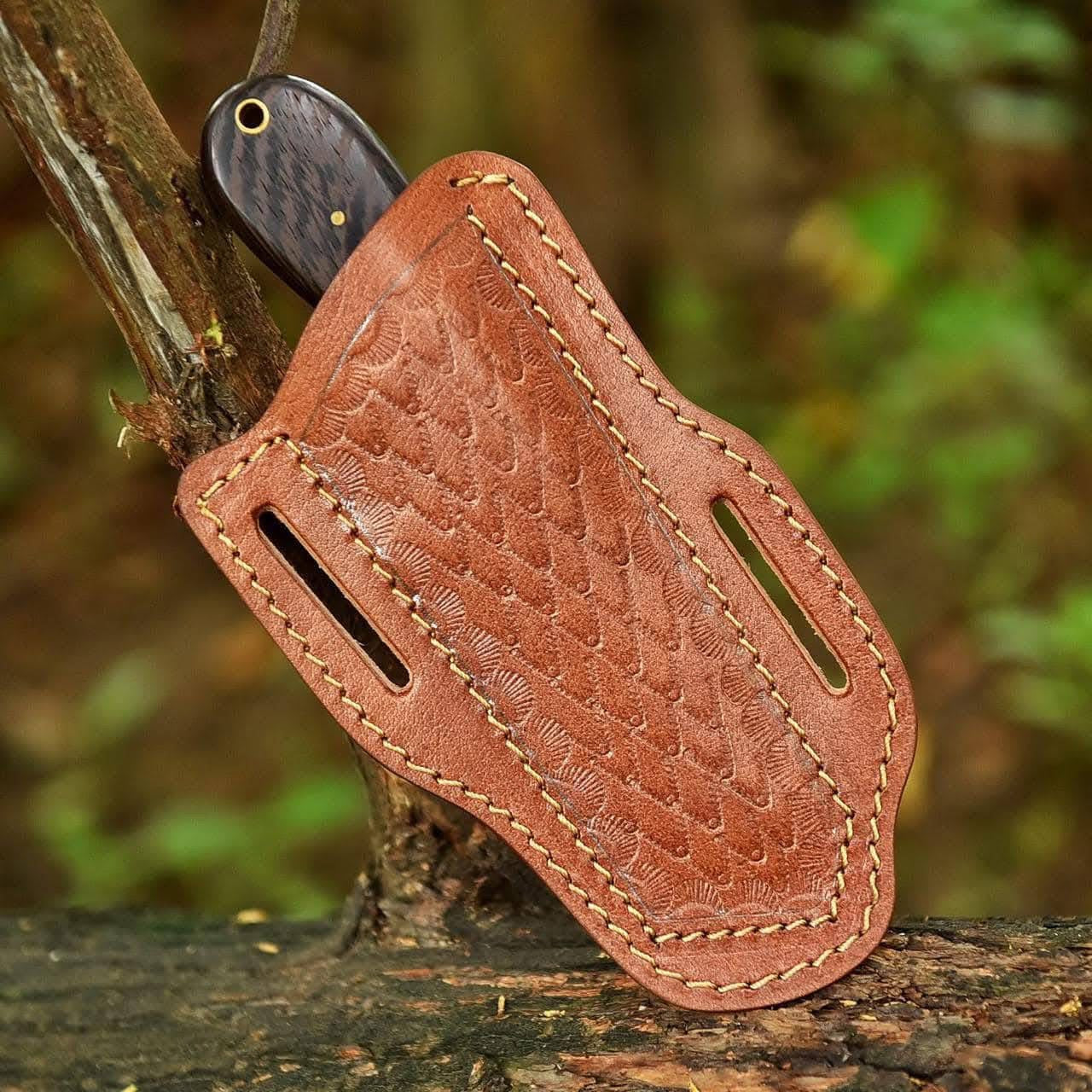 Tanto Style Utility Knife with Wood Handle and Flared Steel Guard