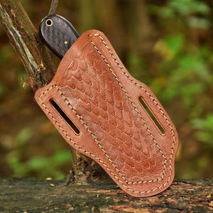 Tanto Style Utility Knife with Wood Handle and Flared Steel Guard