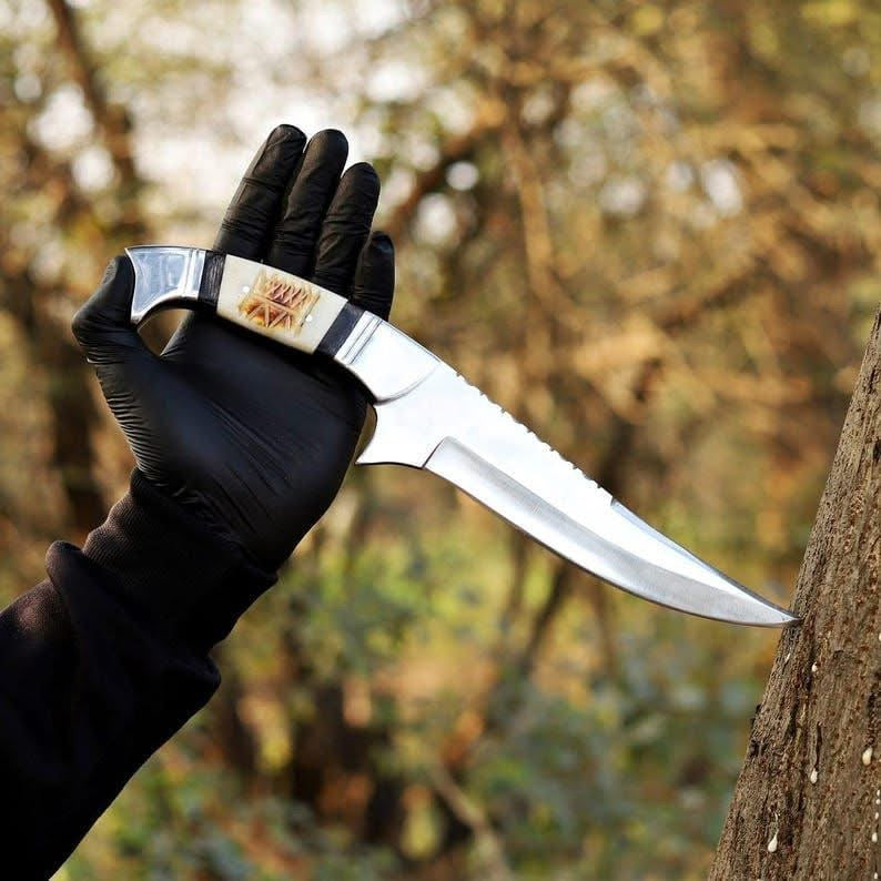 D2 Steel Wildcat Bowie with Bolstered Grip and Bone Insert Handle