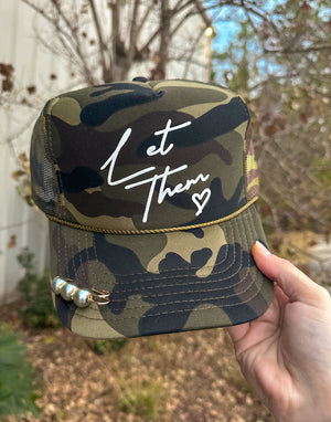 Let Them Full Camo Trucker by Southern Bliss Company, custom hat detail photo 2