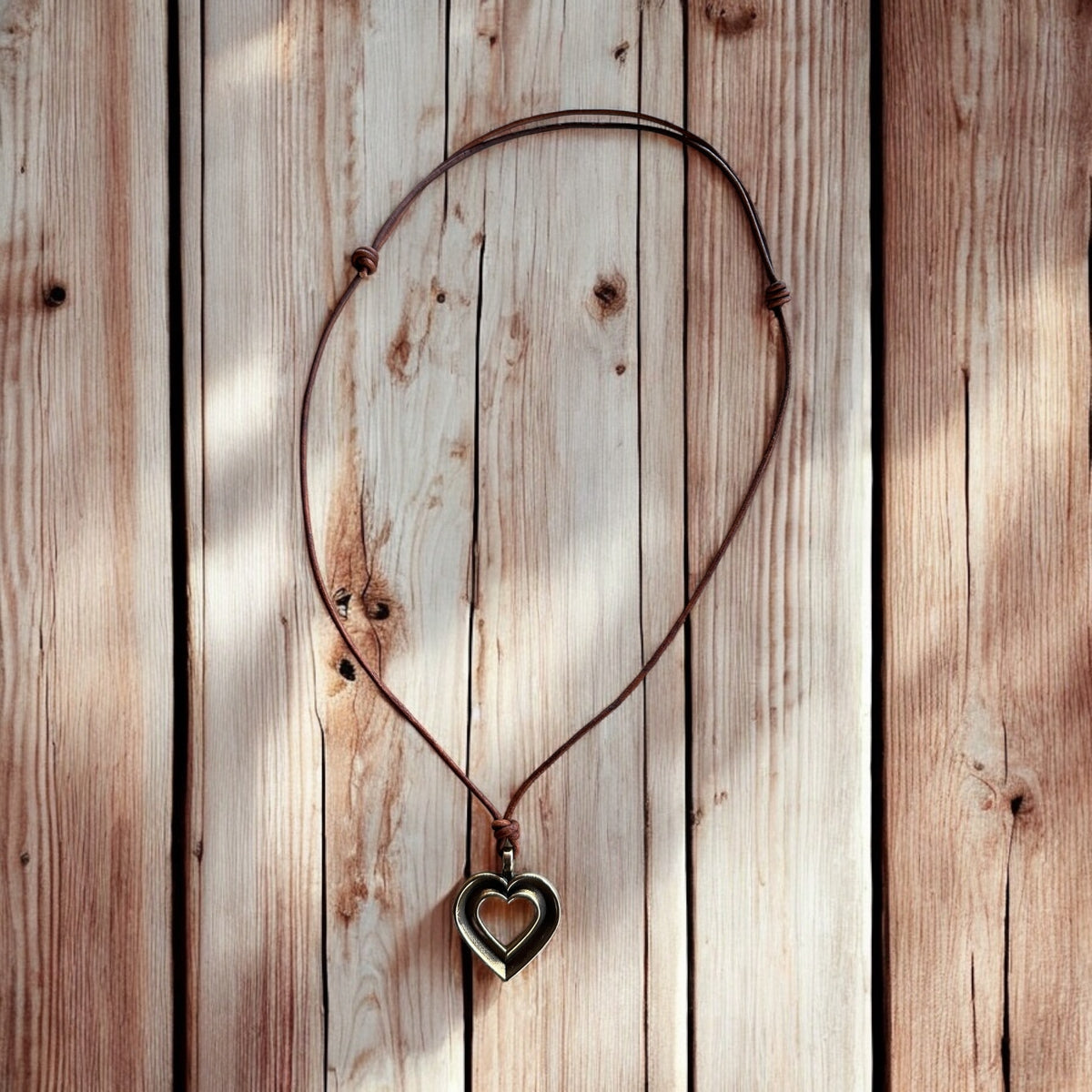 LOVE Heartbeat Necklace - Solid Bronze on Leather Cord by Forged By Fire — view 2 of 5