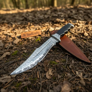 Handmade Carbon Steel Bowie Knife with Black Resin Handle | Full Tang Clip Point Blade