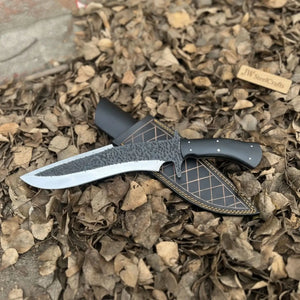 Handmade Carbon Steel Clip Point Bowie Knife with Black Micarta Handle
