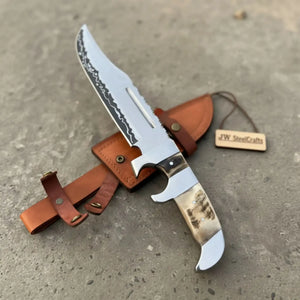 Handmade carbon steel steel knife with premium handle on dark surface