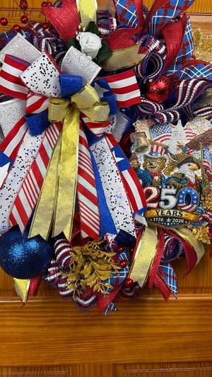 America 250 Celebration Wreath | 1776–2026 Patriotic Front Door Wreath | Handmade USA Bicentennial Decor | Fourth of July Wreath | Limited Edition Americana Wreath