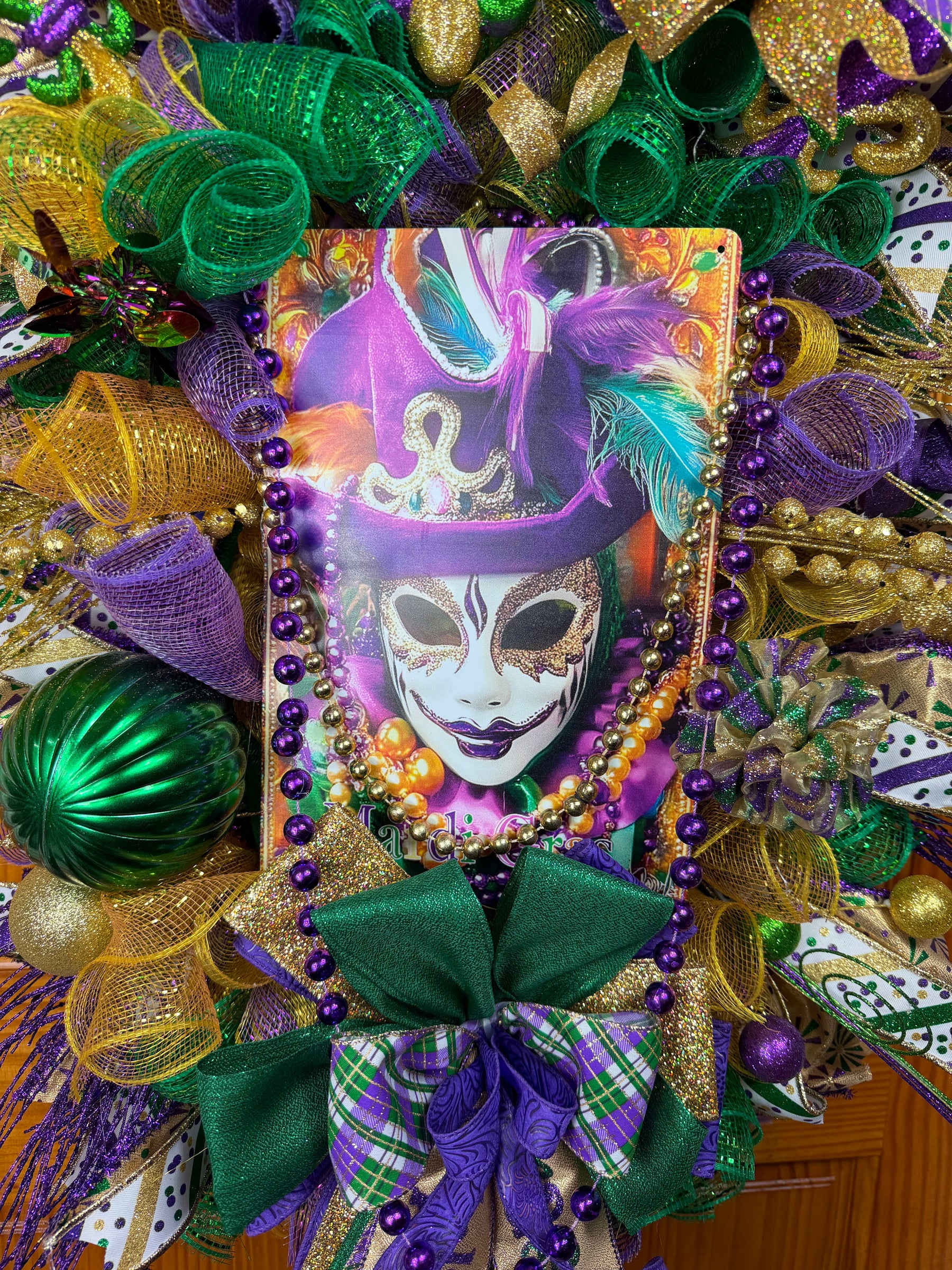 Luxury Mardi Gras Wreath | Purple Green Gold Front Door Wreath | Fat Tuesday Decor | Fleur De Lis Carnival Door Hanger