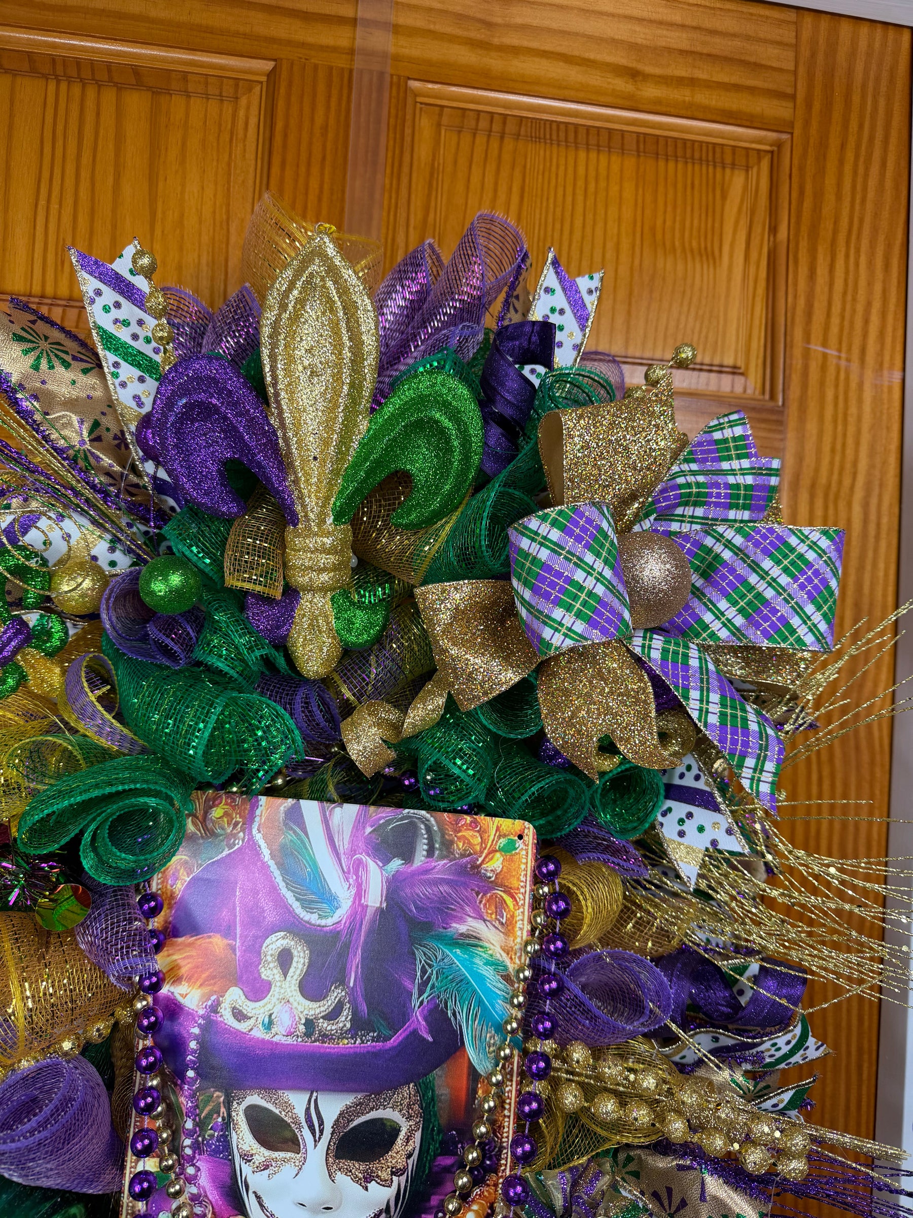 Luxury Mardi Gras Wreath | Purple Green Gold Front Door Wreath | Fat Tuesday Decor | Fleur De Lis Carnival Door Hanger