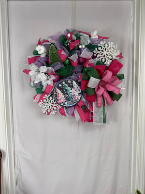Pink & Purple Christmas Wreath | Whimsical Merry Christmas Front Door Wreath | Handmade Holiday Mesh Door Decor | Winter Snowflake Wreath