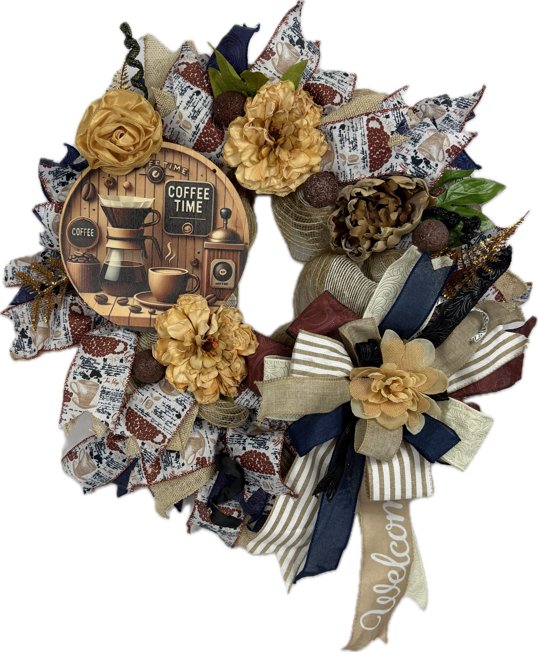 Coffee Lover's Wreath | Handmade Coffee Time Front Door Wreath | Farmhouse Kitchen Decor | Coffee Bar Wreath | Rustic Coffee House Door Decor