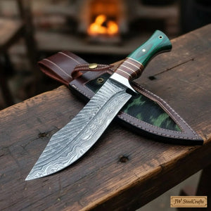 Hunting Knife Damascus Steel 7 Inch Blade Full Tang Camping Knife by JW SteelCrafts