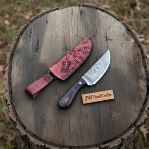 Skinner Knife Viking Rune Etched Blade Full Tang Hunting Knife