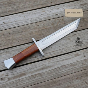 Handmade Carbon Steel Viking Seax Knife with Natural Wood Handle