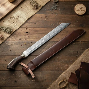 Long Seax Knife Straight Back Blade-Damascus steel | Medieval Style Knife