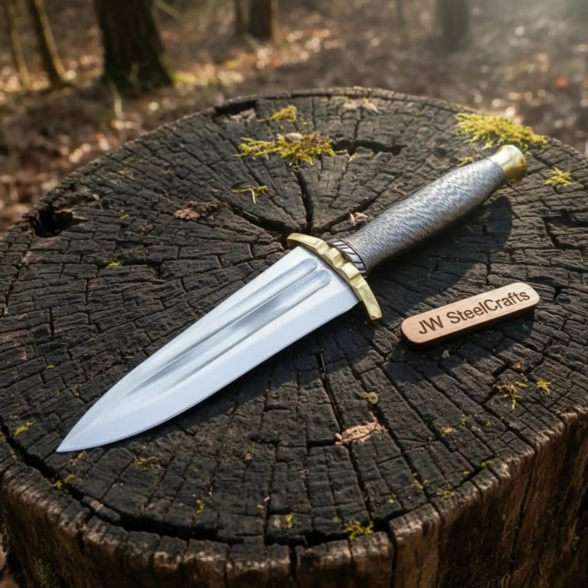 Handmade carbon steel steel knife with premium handle on dark surface