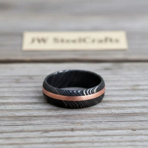 Handmade Damascus Ring Copper Inlay| Comfort Fit Unique Design