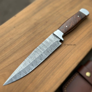 European Carving Knife Damascus Blade Wooden Handle Fixed Blade Tool