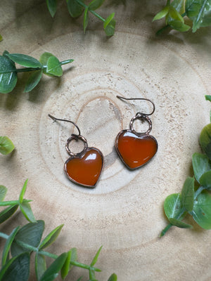 Orange Agate Heart Earrings