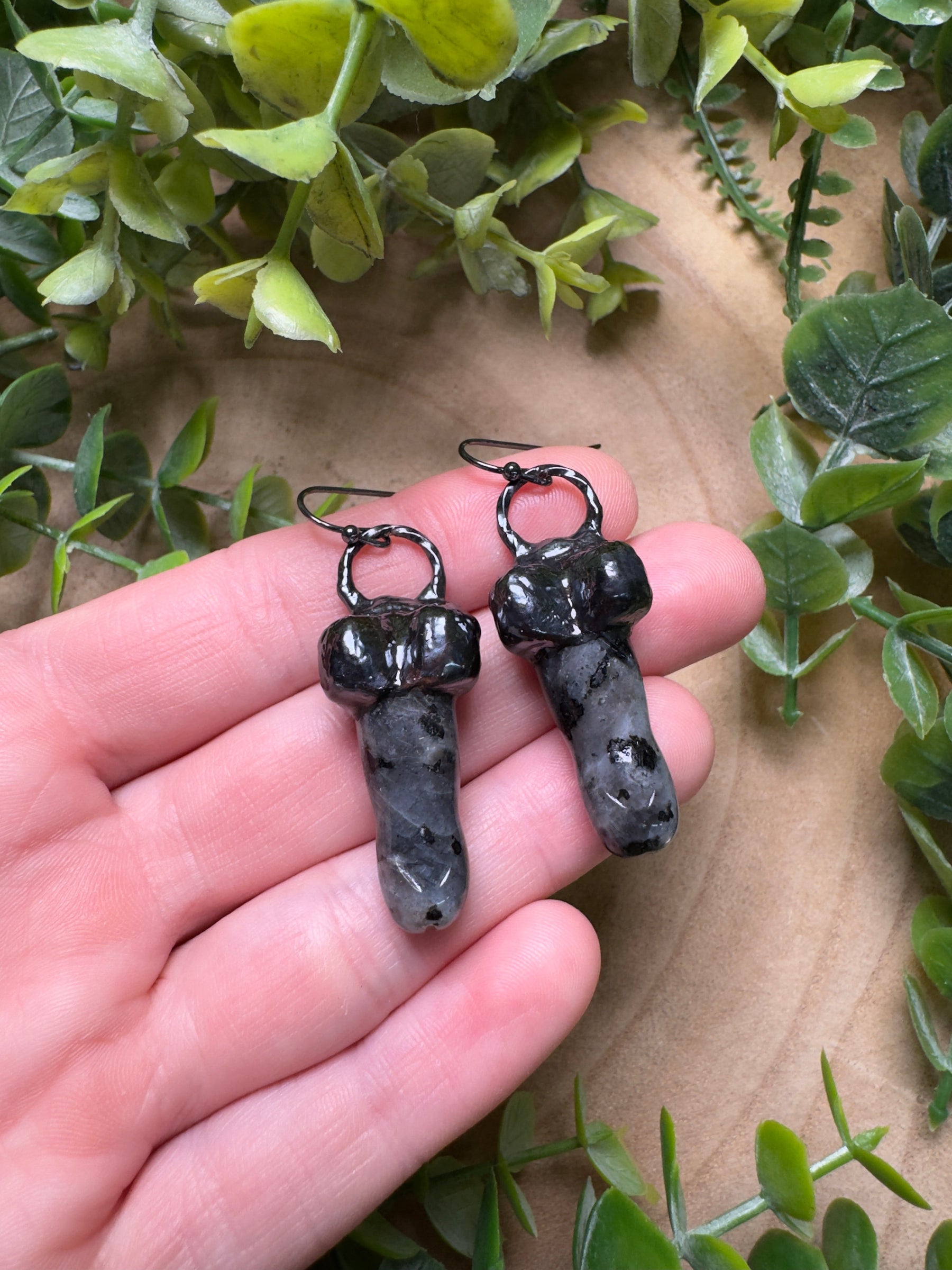 Larvikite Penis Earrings