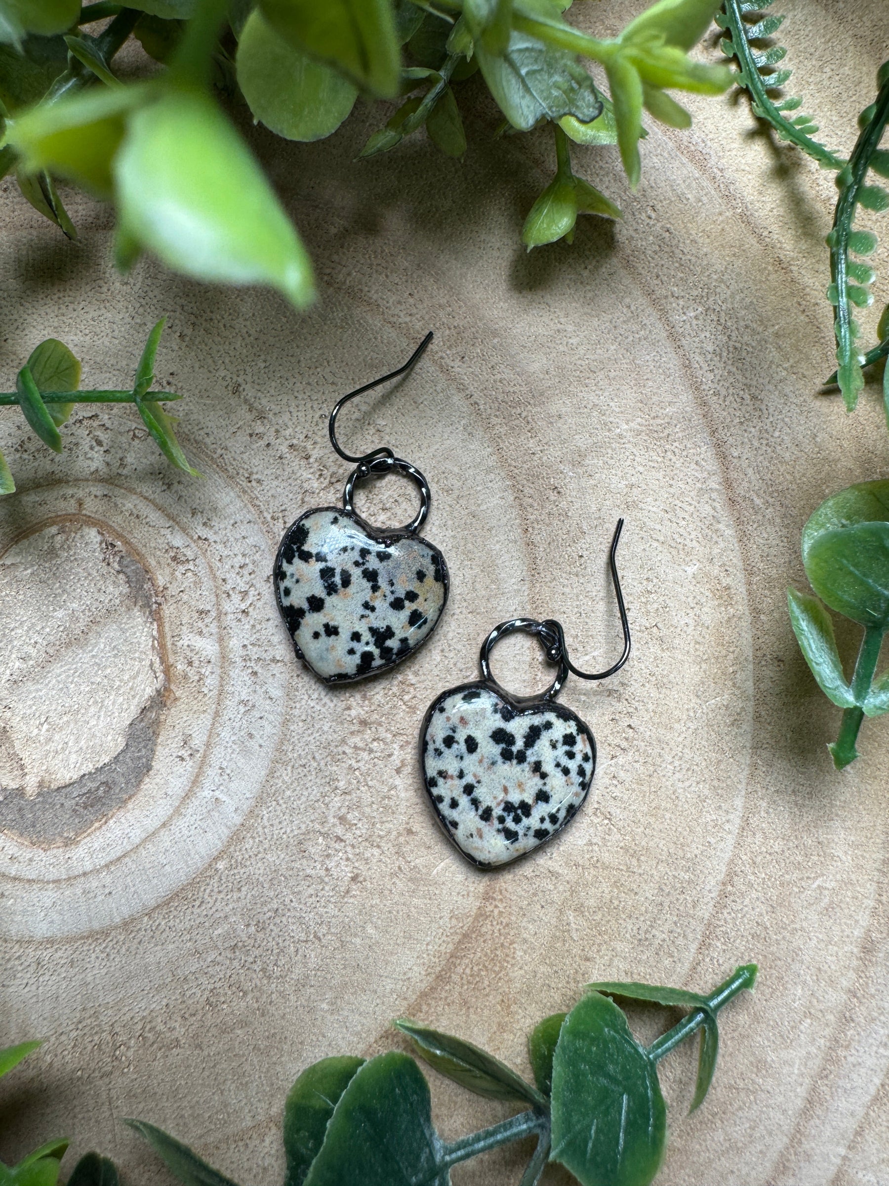 Dalmatian Jasper Heart Earrings