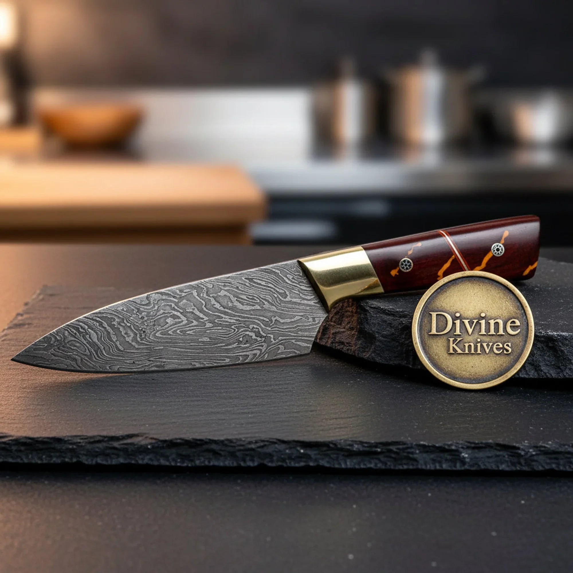 Damascus Slicing Knife with Stag Handle – Handcrafted Carving Knife for Meat & Roasts
