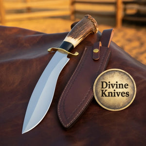 Damascus D-Guard Bowie Knife with Leather Sheath – Handcrafted Collectible Display Piece
