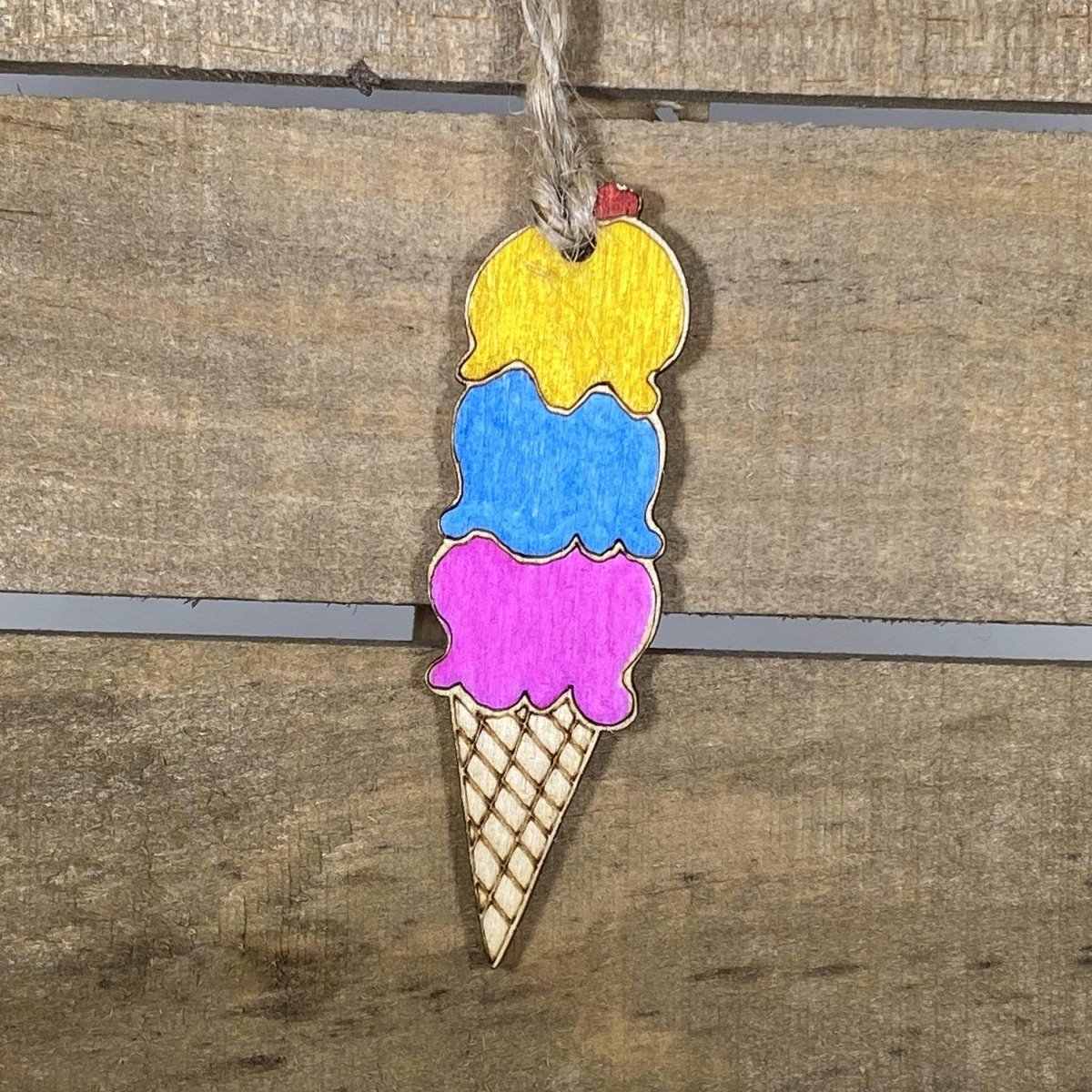 Ice Cream Cone Wooden Christmas Ornament | Fun Food Holiday Decor