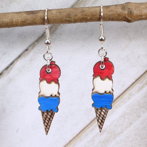 Ice Cream Cone Wooden Dangle Earrings | Sweet Treat Jewelry