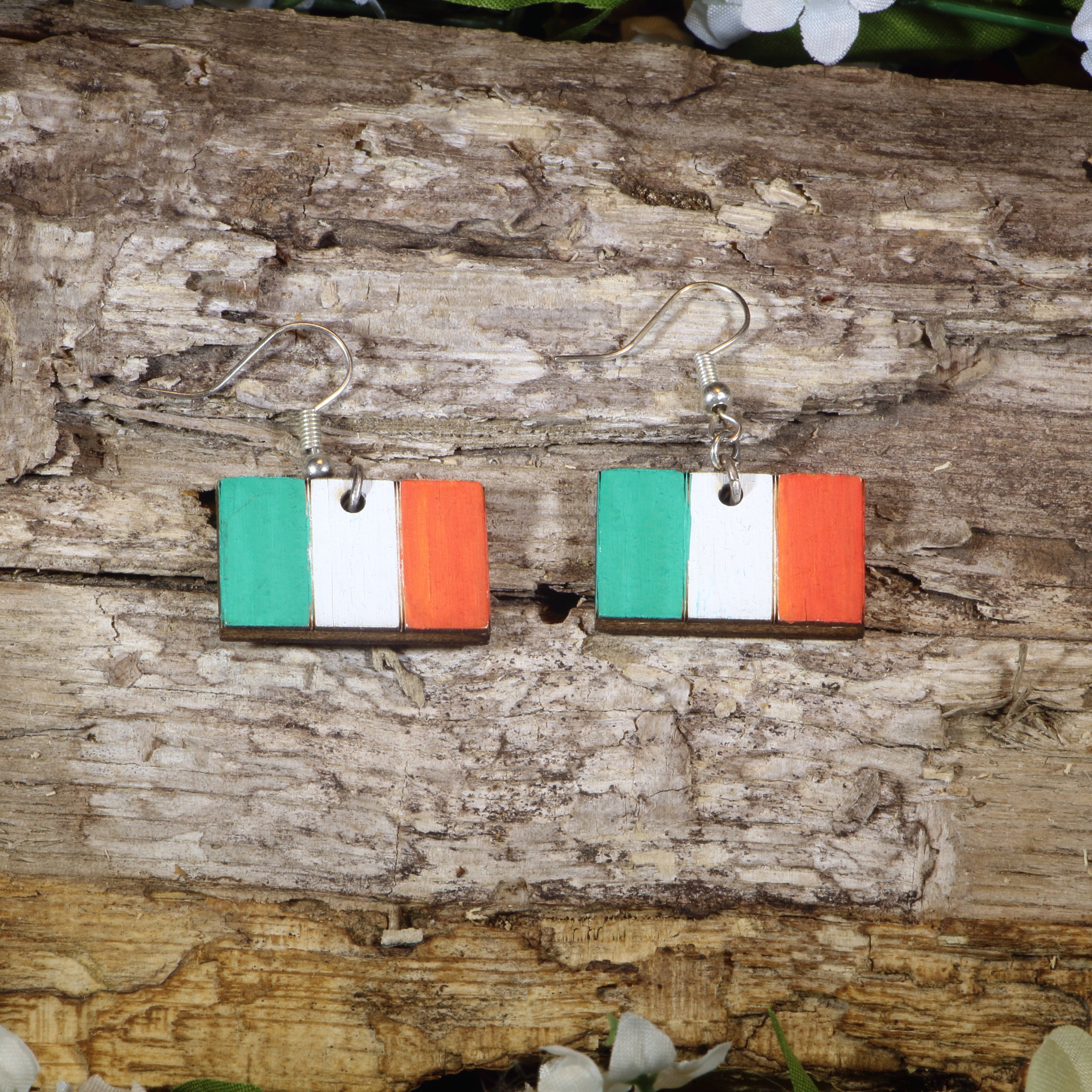 Irish Flag Wooden Dangle Earrings | Ireland Pride Jewelry